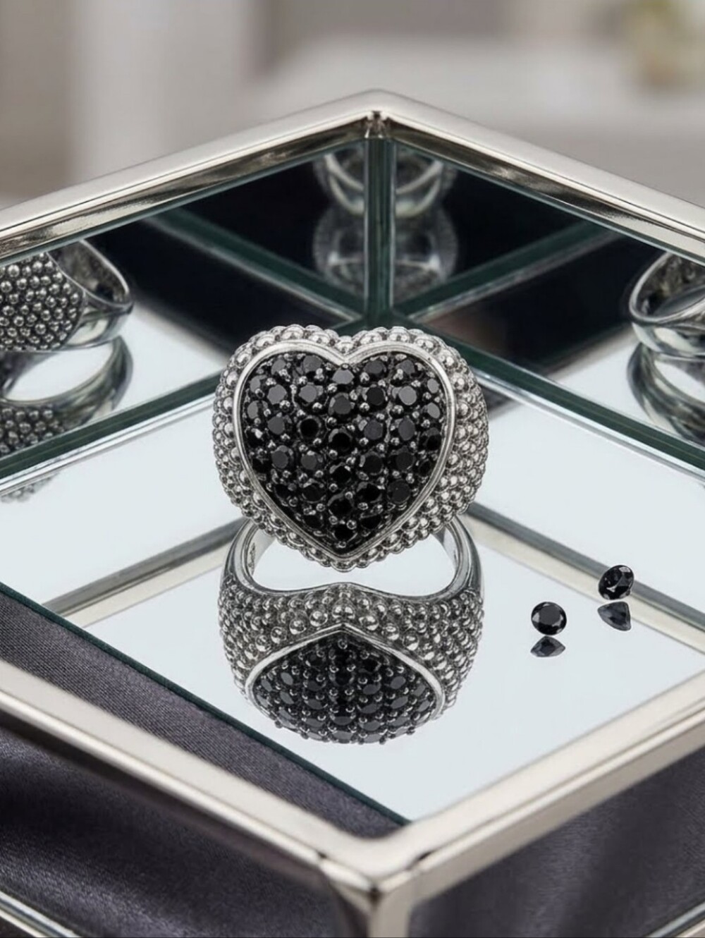 Sterling Silver 1.00ct Black Diamond Heart Ring